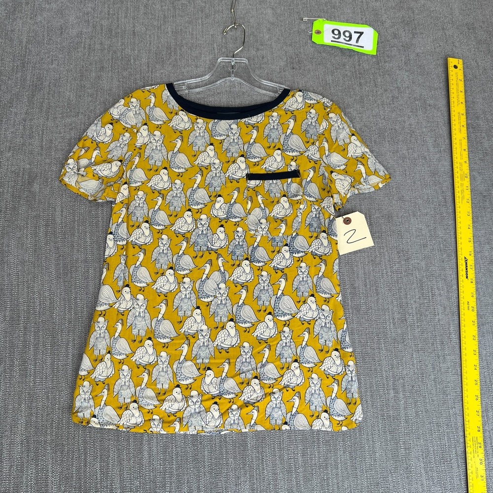 Maeve Anthropologie Blouse Top Womens 2 Multi Bird Owl Print Short Sleeve Tee
